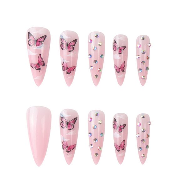 European and American long pointed nails, broken diamonds, butterfly dot diamonds, clouds, hot girls, nail stickers, cross-border wearable manicures - Image 3