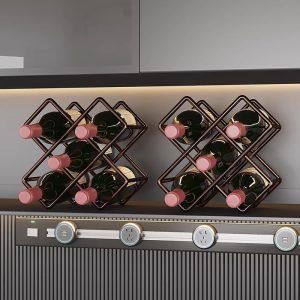 Red wine rack light luxury ornaments household diagonal wine bottle storage rack diamond lattice wine rack high-end wine cabinet decorations