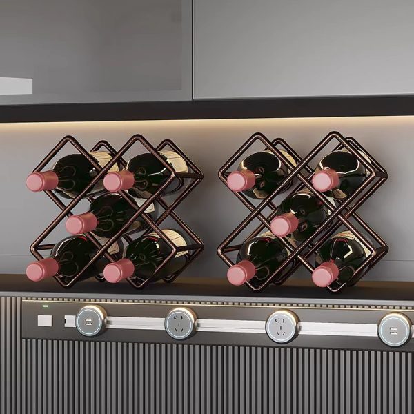 Red wine rack light luxury ornaments household diagonal wine bottle storage rack diamond lattice wine rack high-end wine cabinet decorations - Image 2