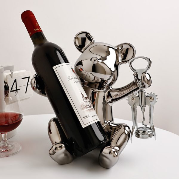 Household grape wine rack ornaments, light luxury, high-end violence, bear wine saucers, glass shelves, wine cabinets, living room, home decorations