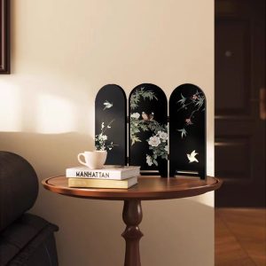 Medieval style flower and bird decoration painting table pieces vintage entryway cabinet side cabinet foldable screen table pendulum painting