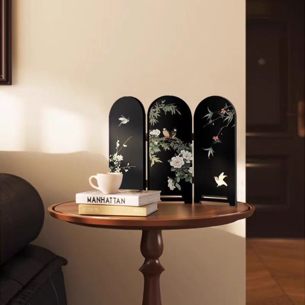 Medieval style flower and bird decoration painting table pieces vintage entryway cabinet side cabinet foldable screen table pendulum painting - Image 2