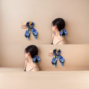 New Wild Rose Van Gogh Streamer Colon Hair Ring Starry Sky Satin Oil Painting Hair Cord Bands Hair String Hair Ornament
