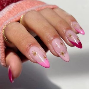 European and American pointed nails mid-length ins French pink girl sweet style star simple and cute detachable royal nail piece
