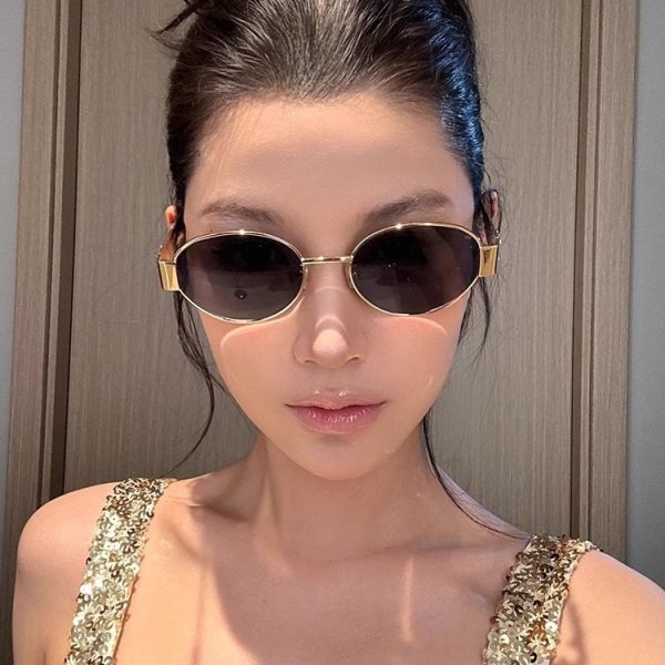Retro old money style metal oval sunglasses, women's sunscreen, high-end sense of small frame, Hong Kong style concave sunglasses