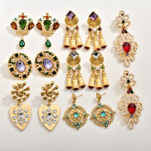 vintage glass French design crystal earrings Douyin hot sale medium tassel antique style 925 silver retro