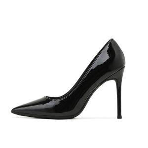 Spring New High Heels Thin Heels Shallow Mouth Pointed Toe Professional Black OL Business Work Shoes Women's Fashion Patent Leather Single Shoes
