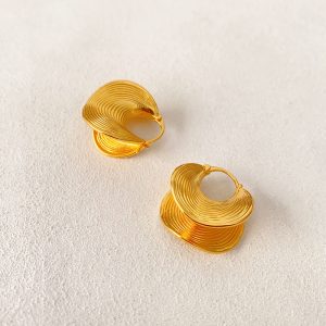 French vintage irregular record brushed texture earrings copper plated real gold personality fashionable light luxury niche earrings for women
