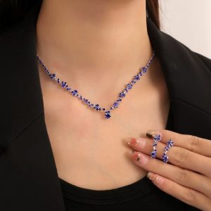 Cross-border exquisite 2-piece set full diamond necklace earrings bridal jewelry women's evening dress accessories fashionable explosive light luxury