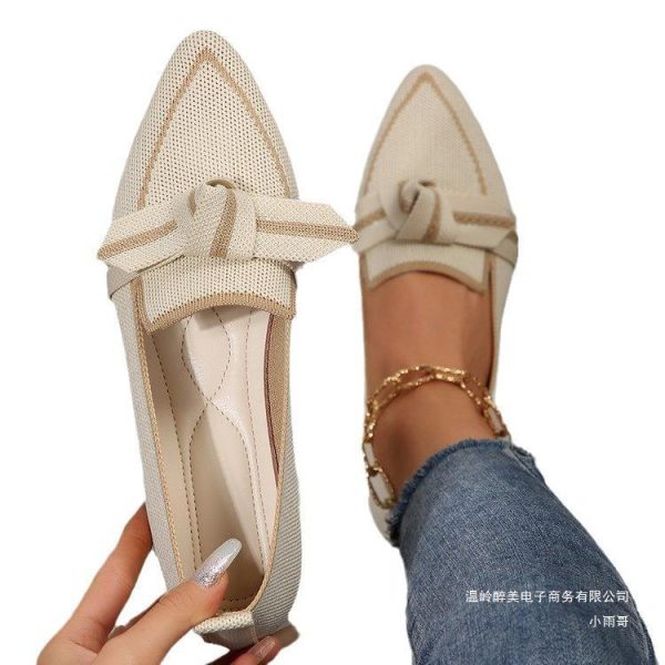 Cross-border foreign trade plus size fly woven breathable flat single shoes women's slip-on bow shallow slip-on work shoes shoes - Image 5