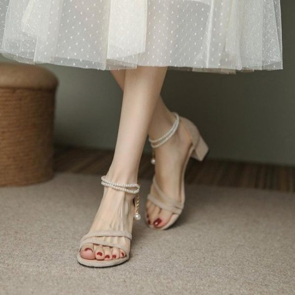 High heels women's summer with skirt, cheongsam shoes, bridesmaids, fairy, block heel sandals, women's mid-heel, french small - Image 3