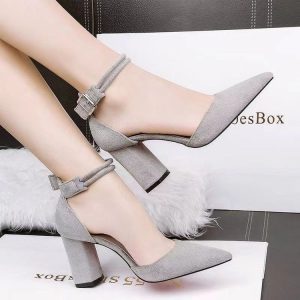 2024 Spring/Summer New Pointed Toe Pumps Pumps Women's Sandals Single Shoes Korean Version Straight Strap Ankle Square Buckle High Heels