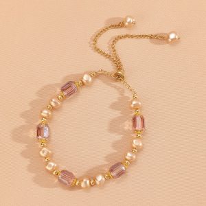 French retro style purple pearl bracelet girl's high-end ins, niche design, crystal bracelet, girlfriend jewelry