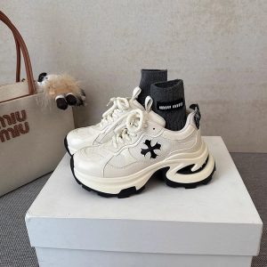 HEIGHT: 7CM~ LEATHER CROSS FLOWER THICK-SOLED DAD SHOES WOMEN'S NEW BREATHABLE RUNNING SHOES CASUAL SNEAKERS IN SPRING