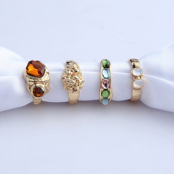 European and American niche design multi-color retro fashion ring color resin temperament ring women's ring set of four pieces