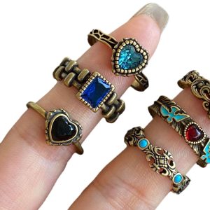 Chaebol daughter new black gold series love bird ring women's color diamond vintage distressed fashion temperament ring