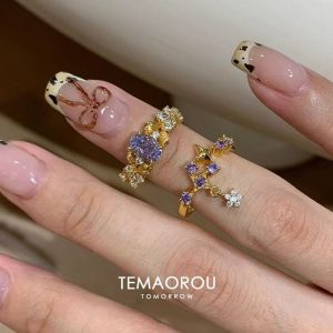 Two-piece set! Super Luxury Bauhinia Ring Women's Pre-owned Index Finger Ring Premium Ring Women's New Style