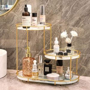 Light luxury cosmetics desktop storage, washstand storage, bathroom storage rack, wrought iron cosmetics shelves, multi-layered