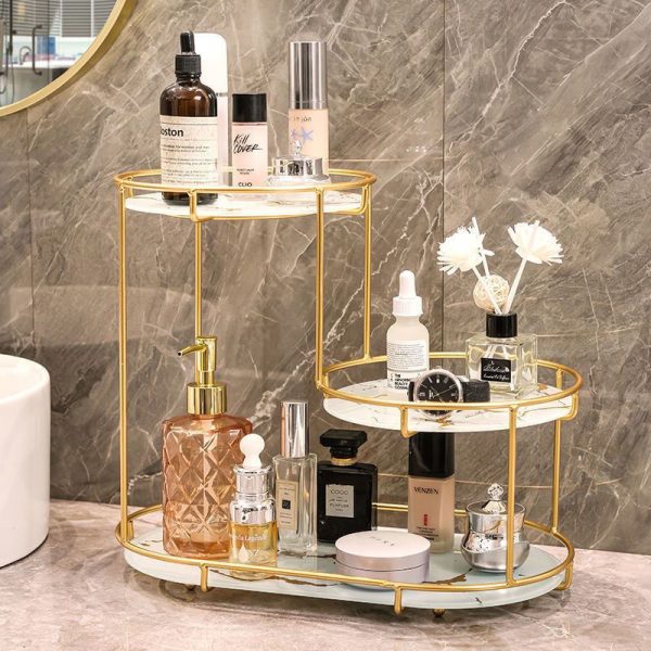 Light luxury cosmetics desktop storage, washstand storage, bathroom storage rack, wrought iron cosmetics shelves, multi-layered - Image 2