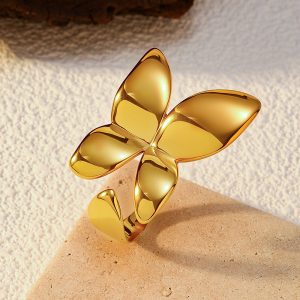European and American fashion Internet celebrities hit glossy open butterfly rings, stainless steel, 18K gold-plated niche rings, jewelry, women