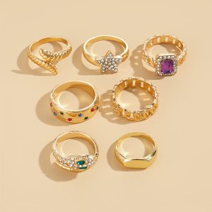 Cross-border hot sale exclusive for personalized alloy 7-piece set ring female star niche stacking set exaggerated opening ring