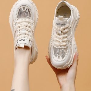 Mesh inner heightened white shoes women's new casual platform women's shoes in the summer of 2025 breathable lace dad shoes
