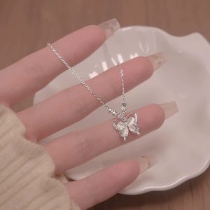 Fangxing cat's eye butterfly necklace women's s925 sterling silver small fresh forest sweet niche design light luxury collarbone chain