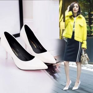 European and American multi-color plus size high heels 2022 pointed toe thin heel shallow foreign trade single shoes women's work shoes patent leather 42 sizes