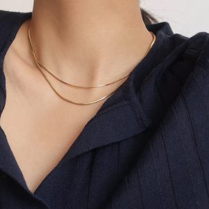 S925 sterling silver snake bone chain necklace women's net celebrity ins collarbone necklace gold chain extremely thin stacked and versatile
