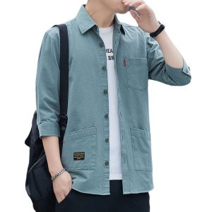Summer three-quarter sleeve shirt high-end cotton iron-free short sleeve shirt men's loose version workwear medium sleeve jacket wholesale