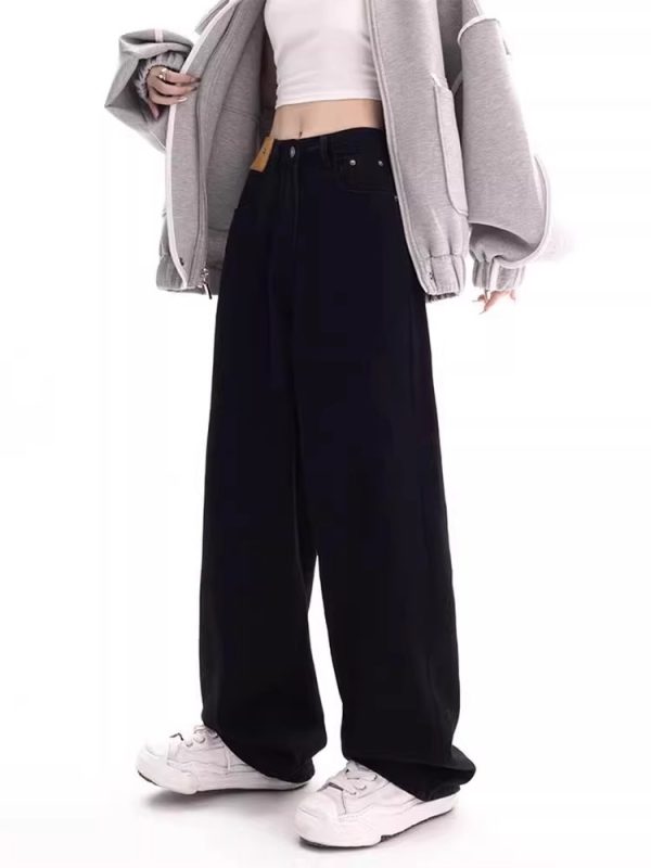 2024 black high-waisted straight jeans women's new spring and autumn pear-shaped body fat high-waisted loose wide-leg pants - Image 3