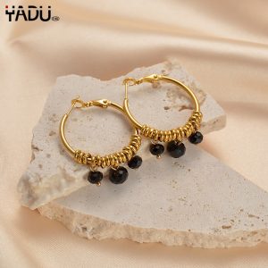 French Popular Vintage Stainless Steel 18K Gold Plated Beaded Round Earrings Women Niche Design 14K Gold Stainless Steel