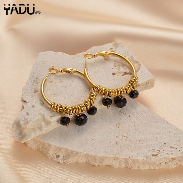 French Popular Vintage Stainless Steel 18K Gold Plated Beaded Round Earrings Women Niche Design 14K Gold Stainless Steel - Image 3