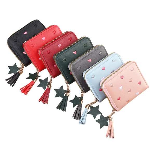 Short zipper, fashionable and beautiful, love coin purse, cute girly heart, multi-functional bag, tassel, wallet, bag