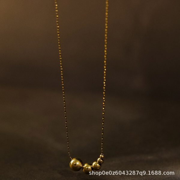 European and American simple five blessing gold bead necklace women's non-fading, high-end sense of cold, wind-plated 18k gold, temperament, trendy accessories