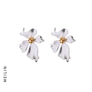 CE family niche European and American vintage French flower large earrings metal aged texture Hong Kong style earrings s925 silver stud earrings