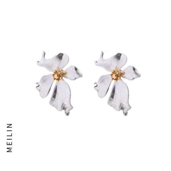 CE family niche European and American vintage French flower large earrings metal aged texture Hong Kong style earrings s925 silver stud earrings - Image 5