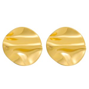 Cross-border new titanium steel pleated geometric earrings ins style European and American retro glossy irregular earrings pre-loved earrings