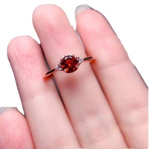 Imitation 925 silver red gemstone garnet women's ring opening design ins simple style fashion birthday gifts Japan and South Korea