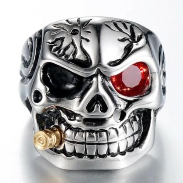 Halloween Skull Ring Men Vintage Diamond-Encrusted Cyclops Dragon Pipe Cigar Skull Ring Halloween Jewelry - Image 5