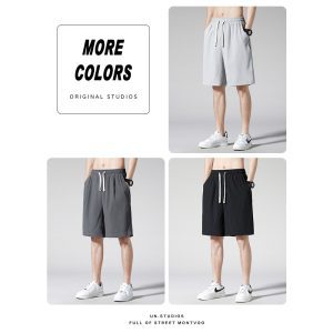 Quick-drying ice silk five-point pants men's summer foreign trade thin Hong Kong style loose large size wear big pants sports shorts