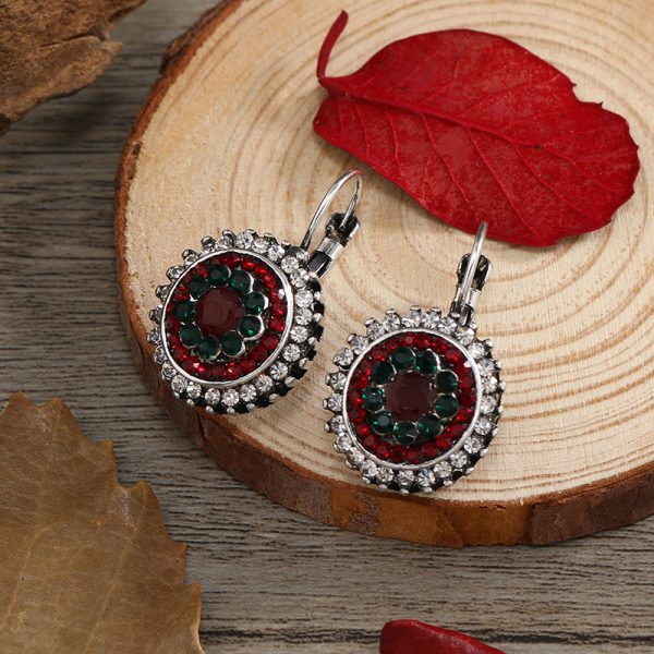 Retro bohemian ethnic style full of diamonds French buckle earrings stud earrings accessories AliExpress ebay hot sale - Image 2
