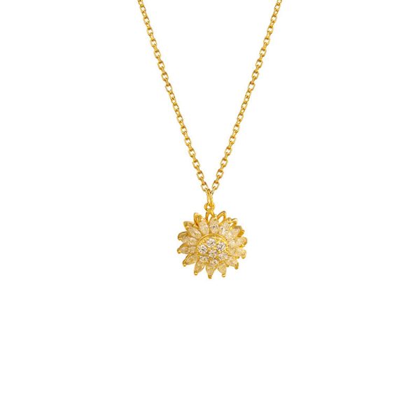 Cross-border same rotatable sunflower inlaid zirconium necklace women's light luxury niche design cold style clavicle chain pendant - Image 5