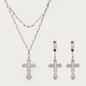 Gothic cross necklace set women's shell pearl personality minimalist necklace European and American punk style cross