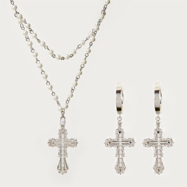 Gothic cross necklace set women's shell pearl personality minimalist necklace European and American punk style cross