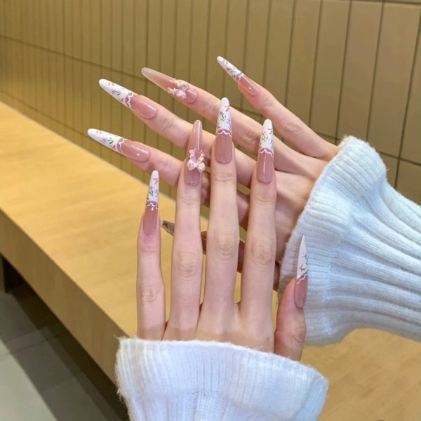 Semi-handmade gentle temperament girl French flower bow nail whitening finished product removable nail sticker