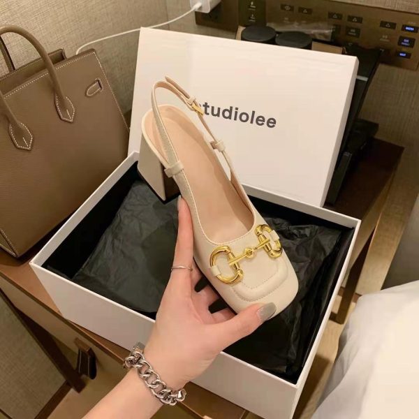 Baotou Sandals Women's 2025 New Summer Black Block Heel Heels Mary Jane Square Toe French Horsebit Singles
