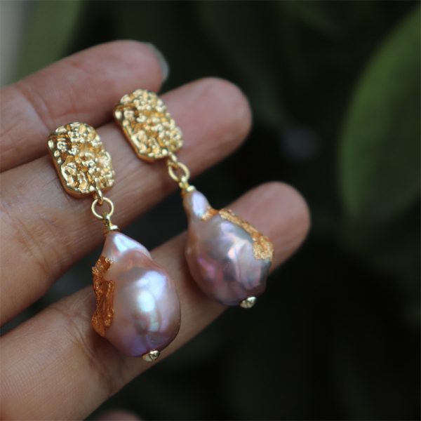 Design new French vintage earrings natural aurora purple large baroque freshwater pearls - Image 4