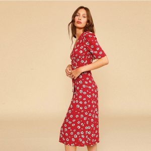 114# spot Ref rayon printed floral tea break dress 2022 summer new French retro style women's clothing