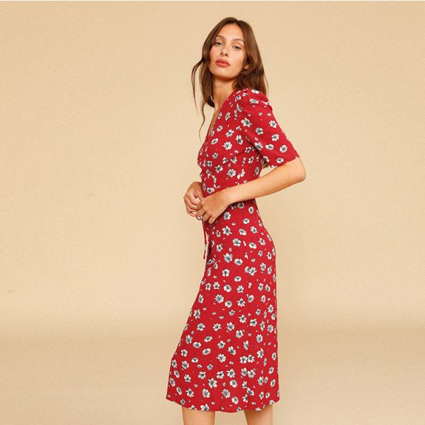 114# spot Ref rayon printed floral tea break dress 2022 summer new French retro style women's clothing - Image 3